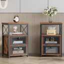 VECELO Nightstand Set of 2, End Table with Flip Drawer, Modern Night Stand for Bedroom,Living Room, Office, Easy Assembly, Amber Brown