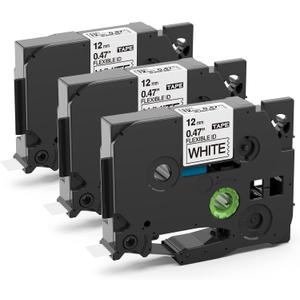 3-Pack Label KINGDOM TZe-FX231 Flexible Tape Compatible with Brother P Touch tzefx231 12mm 0.47 Flexible-ID Laminated Cable/Wire Label Maker Tape Refill for PTD210 PTH110 Printer