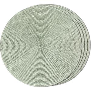 FunWheat Round Braided Placemats Set of 4 Table Mats for Dining Tables Woven Washable Non-Slip Place mats 15inch (Fog Green, 4pcs)