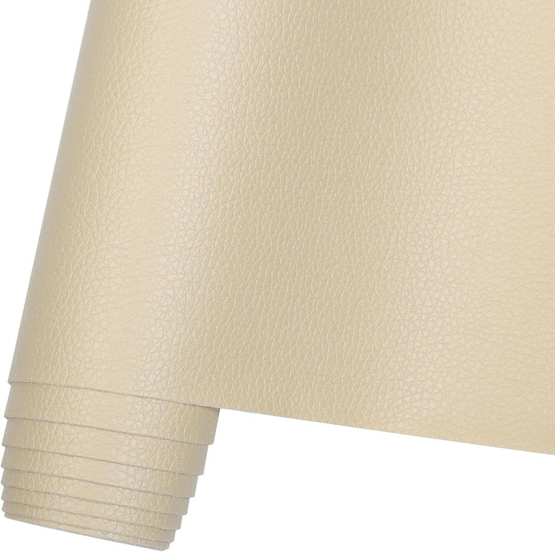 Butarfe Faux Leather Sheet 2 Yards 54" x 72" Upholstery Vinyl 1.0mm Thick Pleather Soft PU Leather Beige Upholstery Vegan Leather Fabric Synthetic Material for Sofa Bags Chairs Car Seats DIY Craft