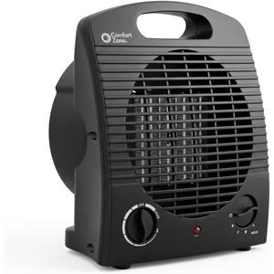 Comfort Zone Indoor Space Heater, Portable, Fan Forced, Electric, Adjustable Thermostat, Overheat Sensor, Safety Tip-Over Switch, & Stay Cool Housing, Ideal for Home, Bedroom, Office, 1,500W, CZ35EBK (Black)