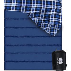 Cotton Flannel Double Sleeping Bag for Camping, Backpacking Or Hiking.Queen Size Two Person Sleeping Bags for Adults. Waterproof and Lightweight Travel Sack Included.