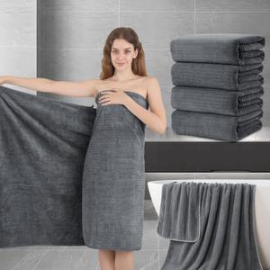 Extra Large Bath Sheet Set of 4, Ultra Soft Fluffy Towel, 35”x 70” Oversized Bath Towel Set, Premium Microfiber Bathroom Towel Set Highly Absorbent Quick Dry Shower Towel for Bathroom, Hotel, Spa(Grey)