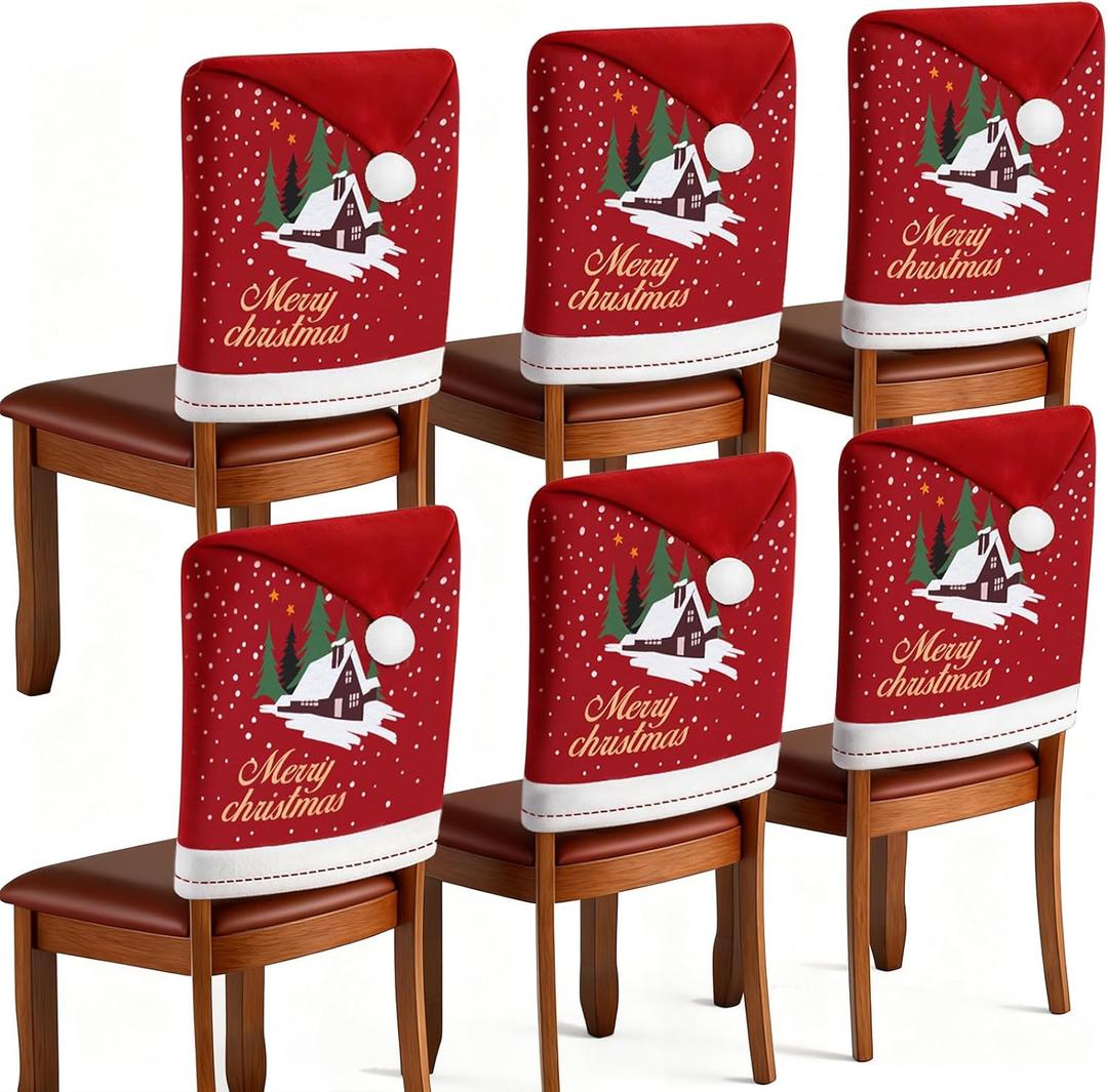 homyfort Christmas Chair Covers Set of 6 - Removable Washable Chair Back Covers for Dining Chairs, Holiday Party Decor for Families & Hosts (Red-02)