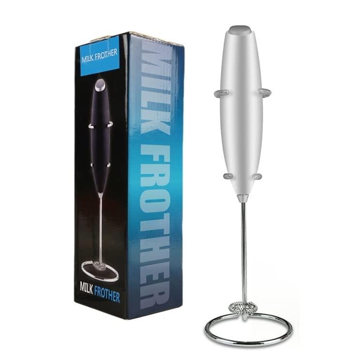 Unleash the BARISTA in you with BAZIX Milk Frother with FREE 16 TYPES of STENCIL DESIGNS worth Rs. 300 for Making Cafe Style Drinks at Home- Handheld-Battery Operated-Milk and Coffee Frother, Stainless Steel Whisk and Stand, Portable Foam Maker, Cappuccino, Lattes, and Egg Beaters