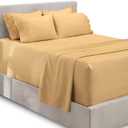 Hearth & Harbor Extra Deep Pocket Queen Sheets Sets - Fits Mattress 18-24 Inches Deep - Extra Deep Pocket Sheets - 6 Piece Queen Size - Camel