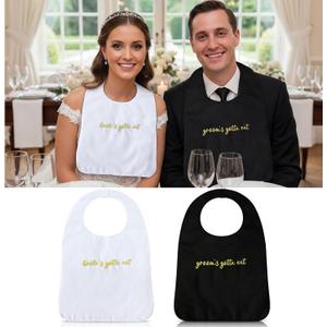 Chicingyou 2 Pcs Wedding Adult Bibs for Bride and Groom Gold Embroidered Clothing Protectors Gag Gifts Bibs Washable