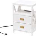 Assembled Nightstand with Charging Station, No Assembly Required End Table with USB Ports and Outlets, Fully Assembled Side Table for Bedroom for Living Room, White