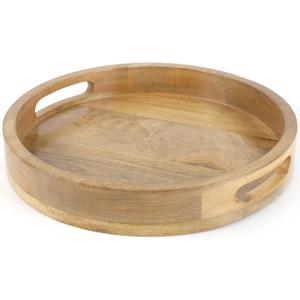 Round Wooden Tray - 12" Decorative Wood Serving Tray - Perfect for Breakfast, Lunch, Dinner, Appetizers, Patio, Ottoman, Coffee Table - Durable Living Room Couch Tray (Natural) - ALPHA Living HOME