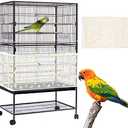 Daoeny Large Bird Cage Cover, Bird Cage Seed Catcher, Adjustable Soft Nylon Mesh Net with Daisy Pattern, Birdcage Cover Skirt Seed Guard for Parrot Parakeet Macaw Round Square Cages (White)