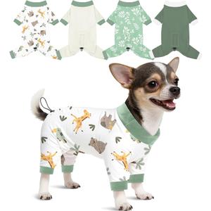 Glittme 4 Pack Dog Pajamas for Small Dogs Girl Boy, Soft Stretchy Puppy Onesies Jumpsuit, Breathable Pet Pjs Clothes for Sleeping & Anti-Shedding, Cute Doggy Apparel Vest