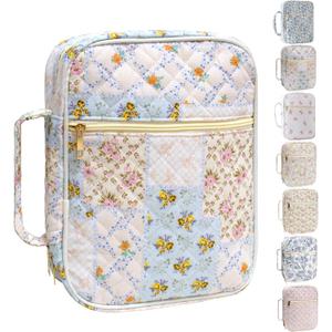 Bible Cover for Women, Large Quilted Case with Handle, Durable Bag and Carrying Case for Girls, Study Supplies Accessories, Christian Gift for Women (Spliced Flower, Large)