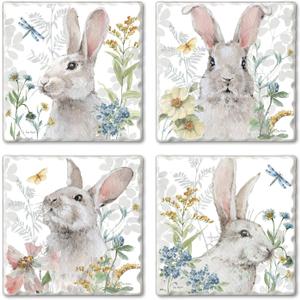 Thirstystone Spring Meadow Bunnies Multi-Image Absorbent Stone Tumbled Tile Coaster 4 Pack with Protective Cork Backing Manufactured in The USA
