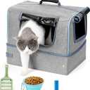 Cat Enclosed Travel Litter Box Kit with Lid Odorless Dustless, Lightweight Cat Portable Foldable Litter Box for Indoor and Car (Large)