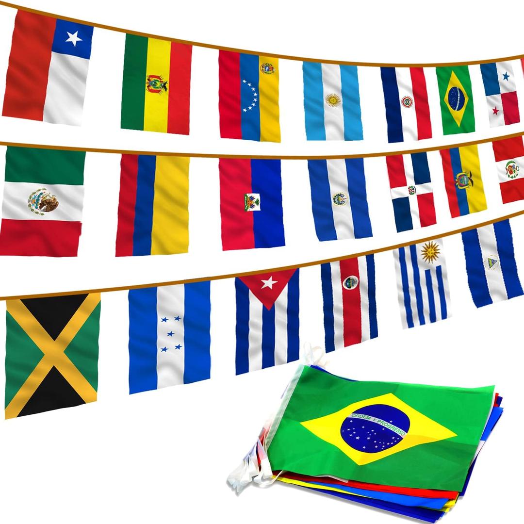 Anley Latin America 23 Countries String Flags - Assorted Latino Flag Banners for Heritage Hispanic Month International Events Conference Party Decoration Sports Bars - 32 Ft 23 Flags (12 x 18 Inch)