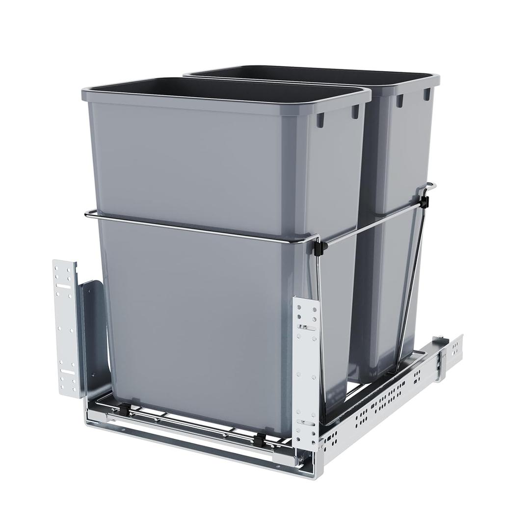 Double 35 QT Pull Out Trash Can for Under Sink Storage,Doesn't Include Door Fittings Adjustable Sliding Drawer System,15 Inch Width, Kitchen Storage Solution