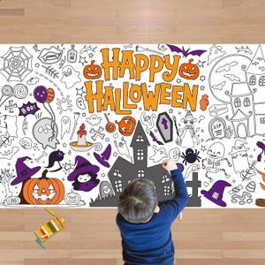3 x OHOME Halloween Crafts for Kids - Giant Coloring Tablecloth/Poster | Halloween Party Decorations Favors Supplies for Kids Gifts Activities Games Toys Banner