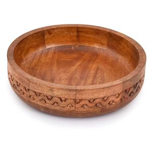 EDHAS Mango Wood Decorative Round Carved Bowl for Decoration, Centerpiece Bowl for Table (10" x 10" x 2.5")