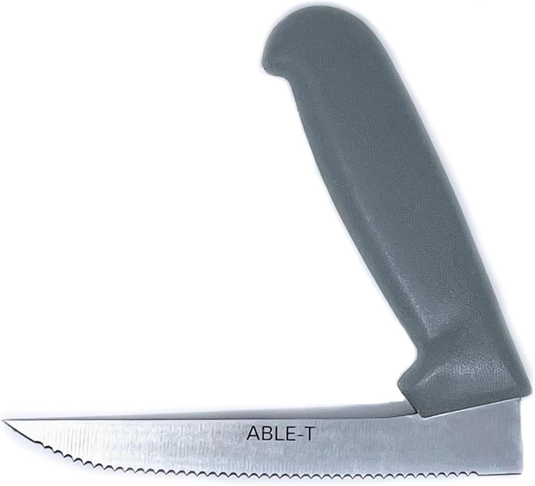 ABLE-T Serrated Right Angle Knife, Approved by a Certified Occupational Therapist - 1 Count, Grey (6")