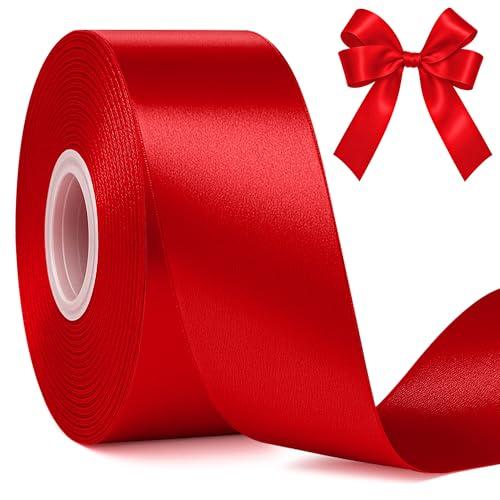 Fullive Red Ribbon 1 1/2 Inch, 30 Yards Red Ribbon for Gift Wrapping, Polyester Satin Valentines Ribbon for Wedding Valentines Day Decorations DIY Bows Wrapping Bouquet Floral Arrangements