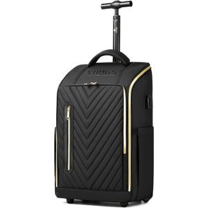 Rolling Backpack, Waterproof Backpack with Wheels for Business Commuter, Carry on Backpack with Laptop Compartment, Fit 15.6/18 Inch Laptop, Wheeled Backpack for Adults (Gold Black)