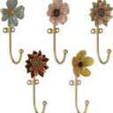 SOFFEE DESIGN Set of 5 Floral Wall Hooks, French Garden Eye-catching Entryway Decor for Coats Hats, Colorful Spring Home Decoration Gift