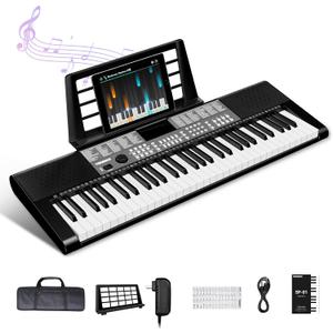 TERENCE Keyboard Piano 61 Keys Dual HiFi Speakers Digital Piano with 51 Panel Function Buttons LED Display Dual Keyboard 2 Power Options Electric Piano Support for Headset and Microphone