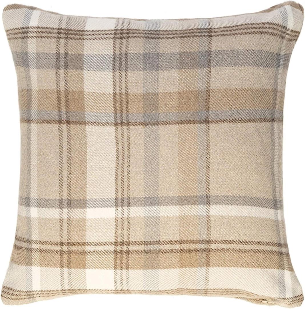 McAlister Textiles Natural Beige Heritage Tartan Decorative Throw Pillow Cover Case 17 x 17 Inches for Ranch & Country Cabin Decoration Scottish Plaid Machine Washable