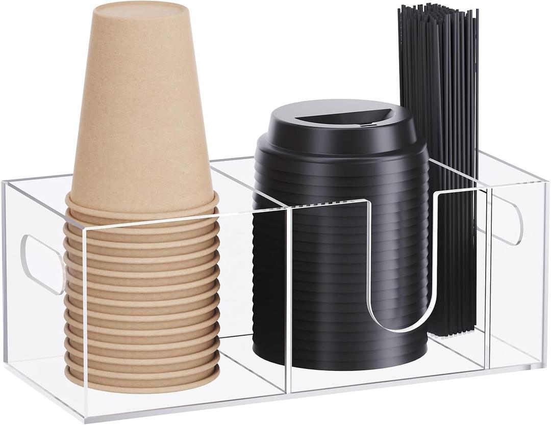 Acrylic Coffee Cup Holder for Countertop, Coffee Bar Accessories and Organizer - Coffee Station Organizer for Cup Lid Stirrers Pod