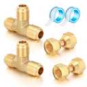 8 Pcs Brass Tube Fitting Set, Flare Tee Fitting 3/8" x 3/8" x 3/8", Brass 3/8" Female Flare x 3/8" Female Swivel Adapter, Tube Compression Valve Connector