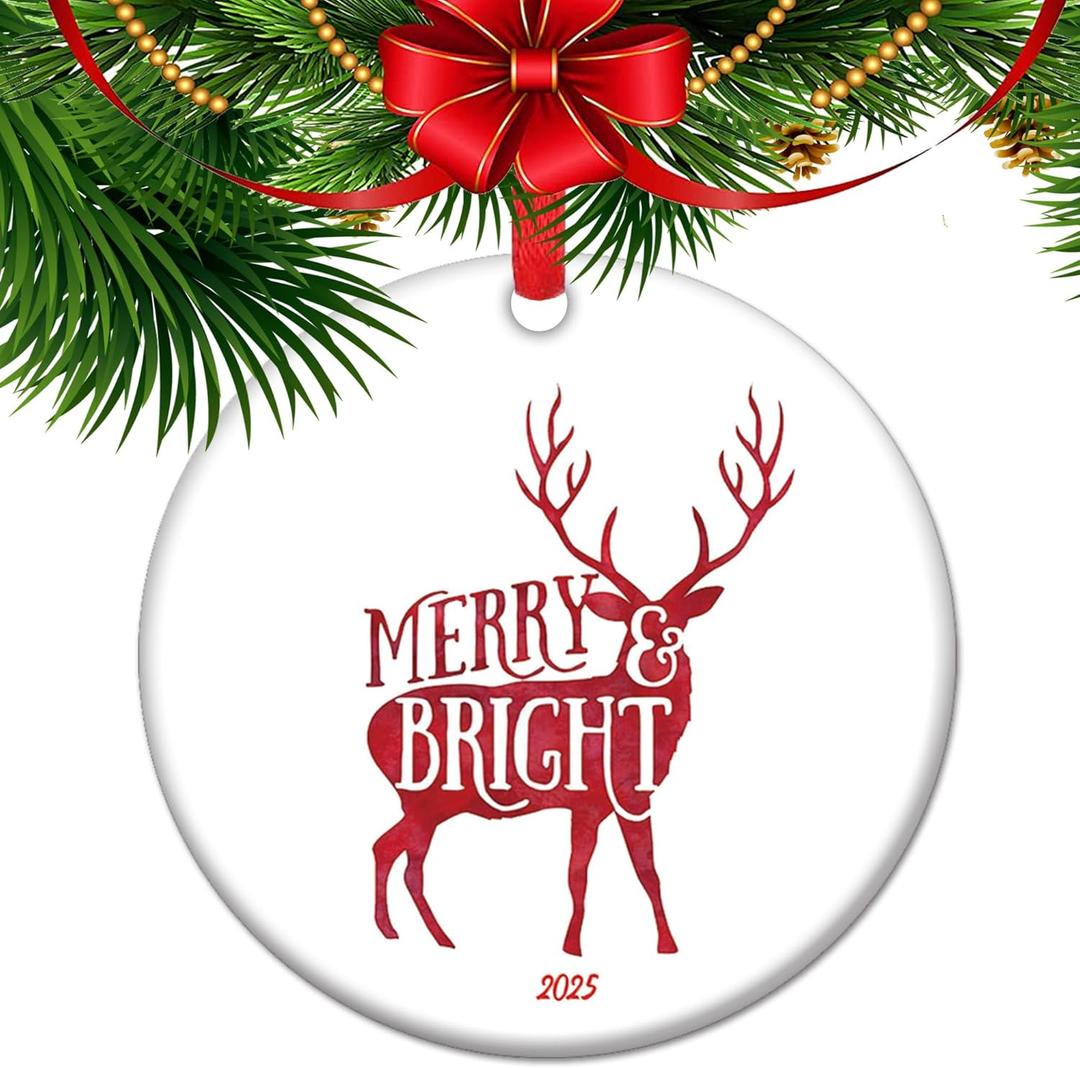 2025 Christmas Ornament, Merry and Bright Ornament for Holiday, Stocking Stuffer Gift for Friends Family Babys Kids.