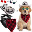 Eorbow 6 Pack Dog Cowboy Costume, Pet Cow Boy Hat for Halloween, 2 Adjustable Cat Cow Boy Hats with 2 Pcs Bandana Scarfs & 2 Sunglasses, West Cowboy Cosplay Party Accessories for Small Dog Cat