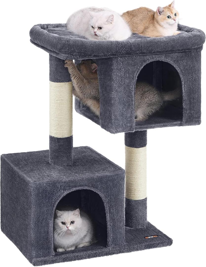 Feandrea Cat Tree, 39.8-Inch Cat Tower, XL, Cat Condo for Extra Large Cats up to 44 lb, Large Cat Perch, 2 Cat Caves, Scratching Post, Smoky Gray UPCT614G01 (XL (26.8"L x 18.9"W x 39.8"H))