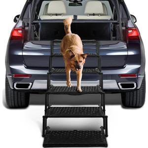 Extra Wide Dog Stairs for Car - Foldable Dog Ramps for Large Dogs with Non Slip Surface, Portable Dog Steps for Cars and SUV, Truck, Support Up to 250 Lbs (Black)