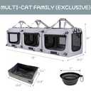 Petseek Extra Large Cat Carrier Soft Sided, Portable Small Dog Carrier for 2 Cats, 24"x16.5"x16" Car Travel Folding Comfortable Design with Litter Box and Bowls, Grey-3+ Litter Box+ Bowls