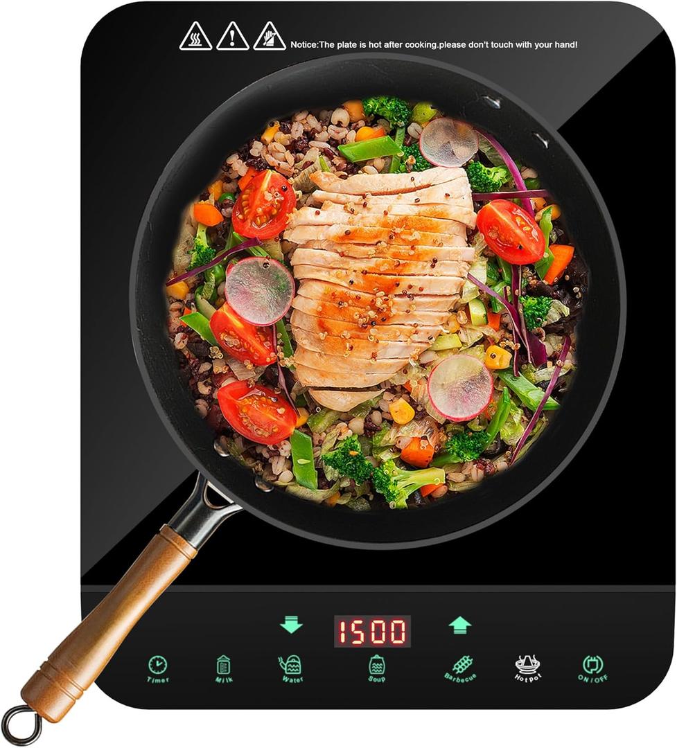 Portable Induction Cooktop, 1500 Watts Induction Burner with Multi-Function Inductions Hot Plate 7 Temperature & LED Sensor Touch Safety Shutoff Function for Cooking, Single Inductiosn Burner (Single Induction Cooktop)