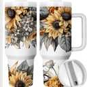 Equoza Sunflower Tumbler Gift for Women,Cowgirl Country Music Sunflowers Guitar 40oz Stainless Steel Travel Tumbler with Handle, Double Wall Vacuun Insulated Cup with Lid and Straw (Pack of 1)