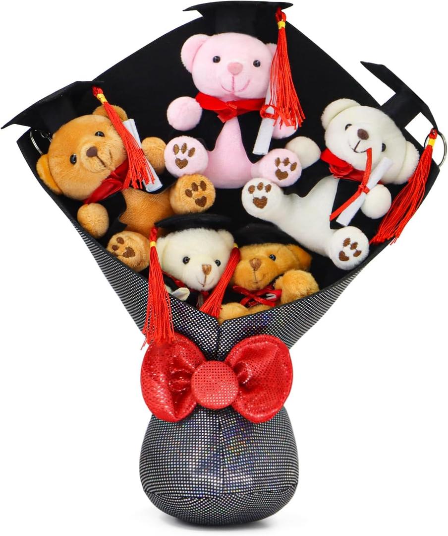 Graduation Plush Bouquet - Set of 5 Adorable Stuffed Animals - Perfect for Graduation Gifts, Commencement Ceremonies, School Celebrations & Grad Party Decor