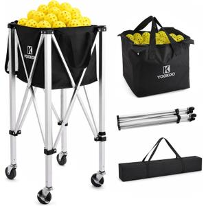 YooKoo Pickleball Basket with Lockable Wheels, Collapsible Pickleball Hopper Holds Up to 100 Balls, Sports Equipment Organizer Suitable for Ball Court, School, Garage, 12.5" 12.5" 12.5"