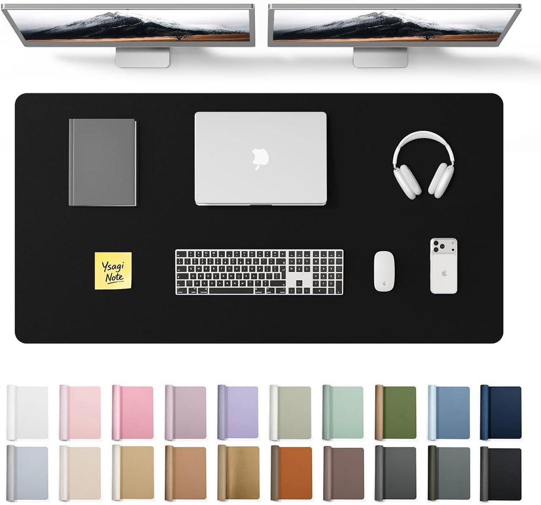 YSAGi Leather Desk Protector, Office Mat, Large Mouse Mat, Non-Slip PU Leather Blotter, Laptop Desk Pad, Waterproof Writing Pad for Office and Home (Black, 47.2" x 23.6")