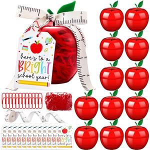 Briwooody 12 Sets Back to School Gifts Plastic Apple Container for Students, First Day of School Large Apple Shaped Candy Jars Boxes, Classroom Welcome Party Favor Treat Box Bulk (Red)