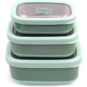 3 Pack Stainless Steel Food Containers with Silicon Lid & Non-Slip Exterior, LeakProof, Airtight Rectangular Portion Control Storage Lunch Box, Togo Lunch Containers for Adults - Green