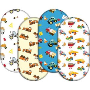 4 Pack Stretch Soft Baby Bassinet Sheet for Girls, Boys, Breathable Cozy Construction Crib Sheets Fit for Hourglass Oval Rectangle, Bedside Sleeper Bassinet Sheets