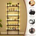 6-Tier LED Ladder Shelf, Wall Mounted Pipe Bookshelf, Black 36 Inch | Solid pine 6-tier wall mounted pipe bookshelf with warm LED lights, 40 lb shelves, for books, plants and decor