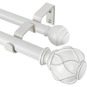 KAMANINA 1 Inch Double Curtain Rods for Windows 72 to 144 Inches (6-12 Feet), Ivory White Heavy Duty Double Curtain Rod, Telescoping Drapery Rod with Netted Texture Finials