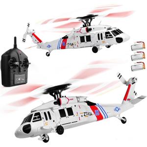 K270 UH60L Remote Controlled Helicopter 2.4Ghz 4CH RC Helicopter Heli Aileronless 6-Axis Gyroscope Air Pressure Hold Optical Flow Position 3-Batteries for Adults Beginners