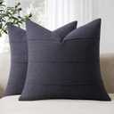 ZWJD Decorative Linen Throw Pillow Covers 18x18 Set of 2 Solid Handcrafted Striped Cushion Covers for Bed Soft Modern Farmhouse Neutral Pillowcase for Couch Bedroom Living Room Home Decor(Dark Navy)