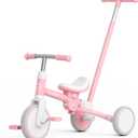 XJD Toddler Tricycle for 1-3 Year Olds, 5-in-1 Toddler Bike with Adjustable Push Handle, Balance Bike, Adjustable Seat & Removable Pedal, Birthday Gift Toy for Boys and Girls(Pink)