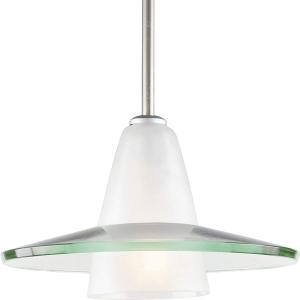 Progress Lighting Modern Pendant 1-Light Clear and Etched Glass Mini-Pendant Light Brushed Nickel, 12 in x 7-5/8 in