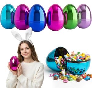 Jumbo Plastic Metallic Easter Eggs for Easter Basket Hunt Egg Party Classroom Prize Supplies and Filling Treats